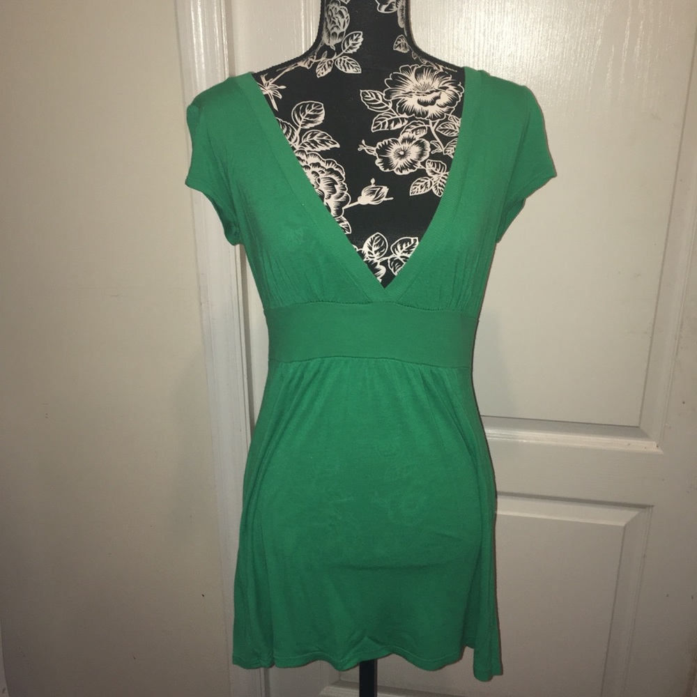 NWOT Green V-Neck Flowy Shirt/Dress By OneLove